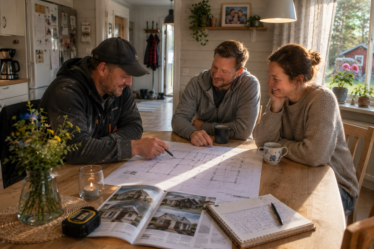 Contractor reviewing plans with homeowners